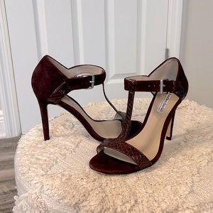 $75. Charles David strappy sandals, size 5, color Plum/snake. Great condition.